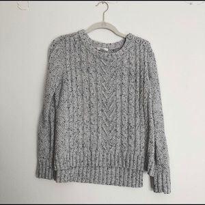 Grey Marled Cable-Knit Sweater